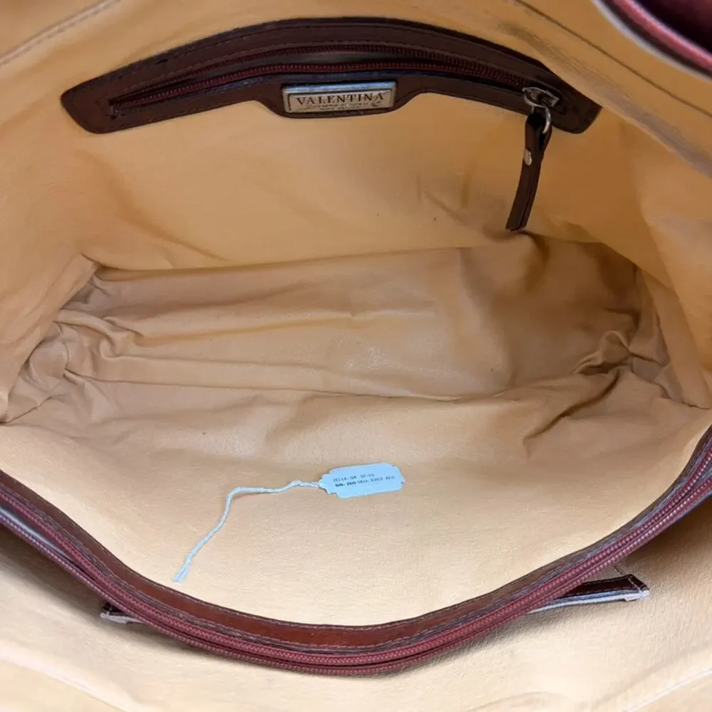 Vintage Valentina Leather Tote Top Handles Dark Brown Leather Travel Laptop Bag